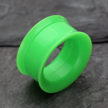 Detail View 1 of A Pair of Solid UV Smooth Flared Screw-Fit Ear Gauge Tunnel Plug-Green